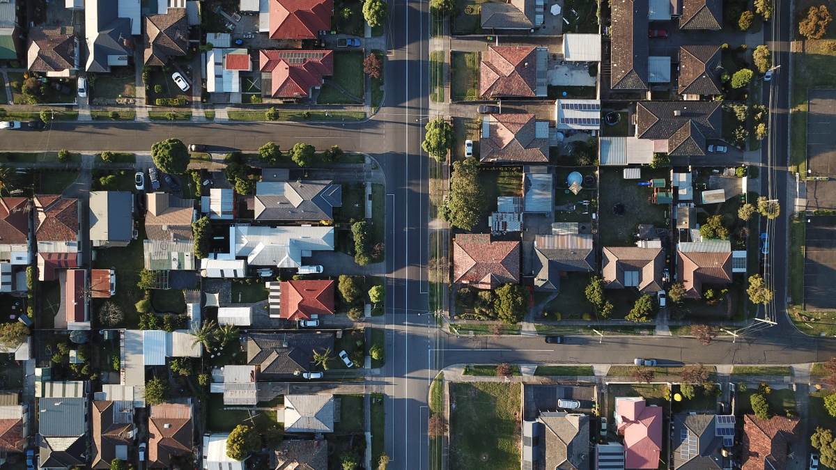 Birds eye view of city scape